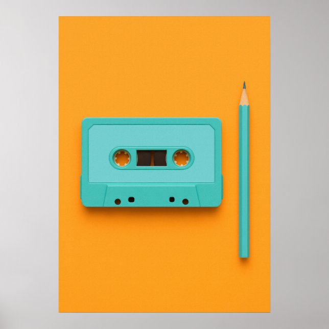 Poster Retro Rewind: Pop Art Cassette Tape with Pencil (Frente)
