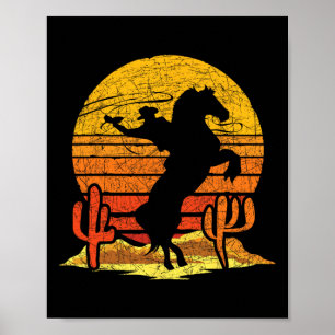 Poster Retro Rodeo Western Country Horseback Andando Cowb