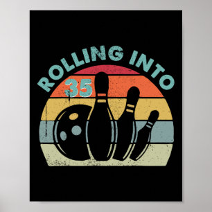 Poster Retro Rolling Em 35 Boliche Vintage Jogador de Bol