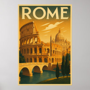 Poster Retro Roma, Itália, Estilo de Deco de Arte Vintage