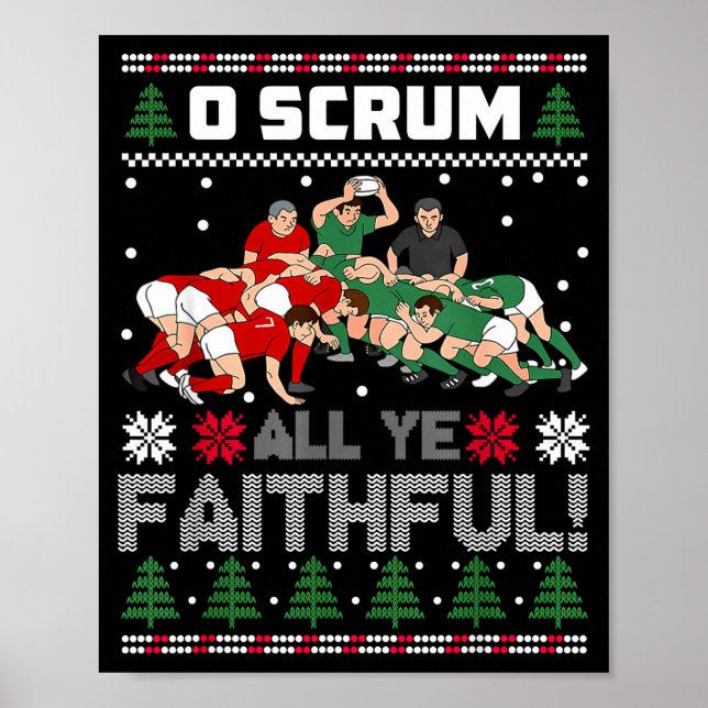 Poster Retro Rugby O Scrum All Ye Faithful Ugly Merry Chr (Frente)