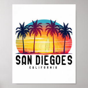 Poster Retro San Diego Beaches o Surfboa da Califórnia