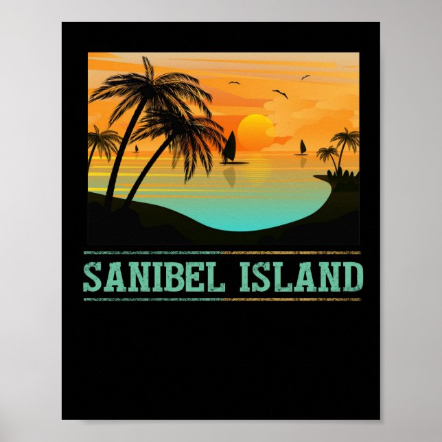 Poster Retro Sanibel Island Florida Tropical Sunset Beach (Frente)