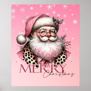 Poster Retro Santa Claus, cor-de-rosa, Vintage Feliz Nata