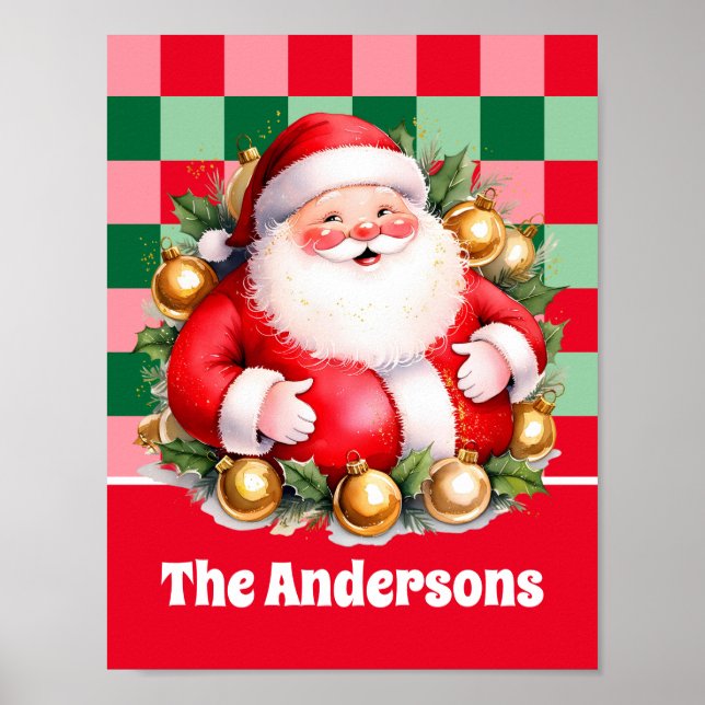 Poster Retro Santa Claus Tartan Xadrez Natal (Frente)