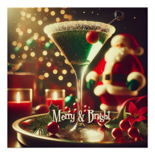 Pôster Retro Santa de Natal dos anos 50 Martini Verde