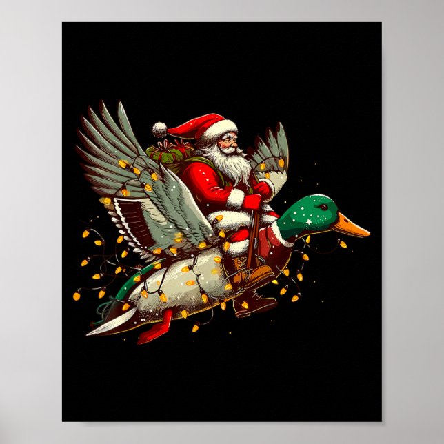 Poster Retro Santa Mallard Duck Christmas Hunting Season  (Frente)