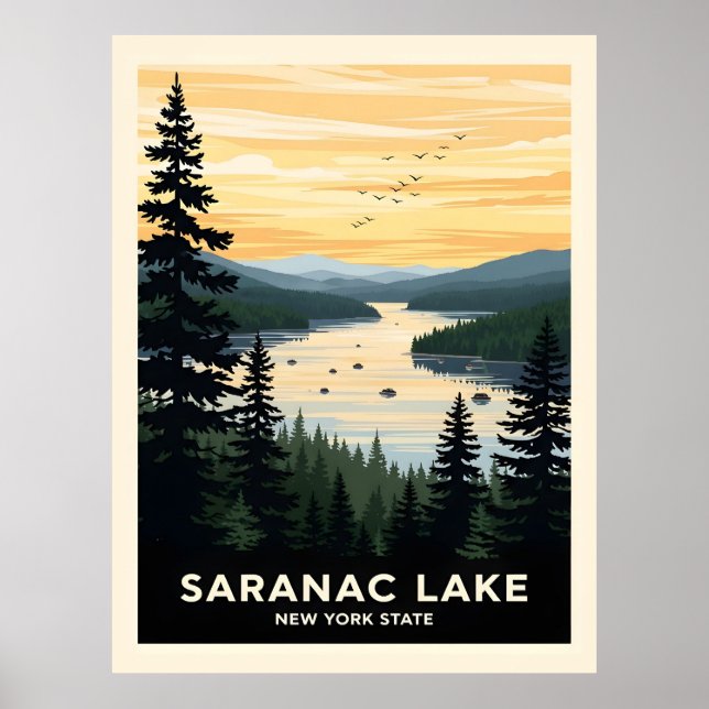 Poster Retro Saranac Lake | New York Travel (Frente)