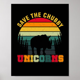 Poster Retro Save The Chubby Unicorn - Save The Rhino