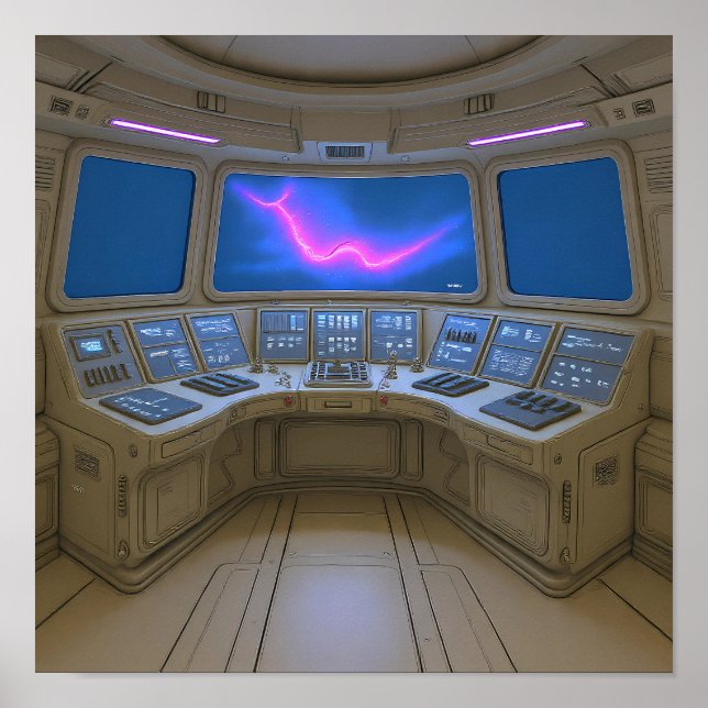 Poster Retro Sci-Fi Cockpit: Pilot's Uplink Console Art (Frente)