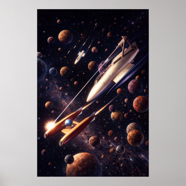 Poster Retro Sci-Fi Fantasy Space Battle Art (Frente)