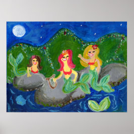 Poster Retro Sereia Grotto Folk Art