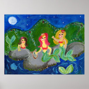 Poster Retro Sereia Grotto Folk Art