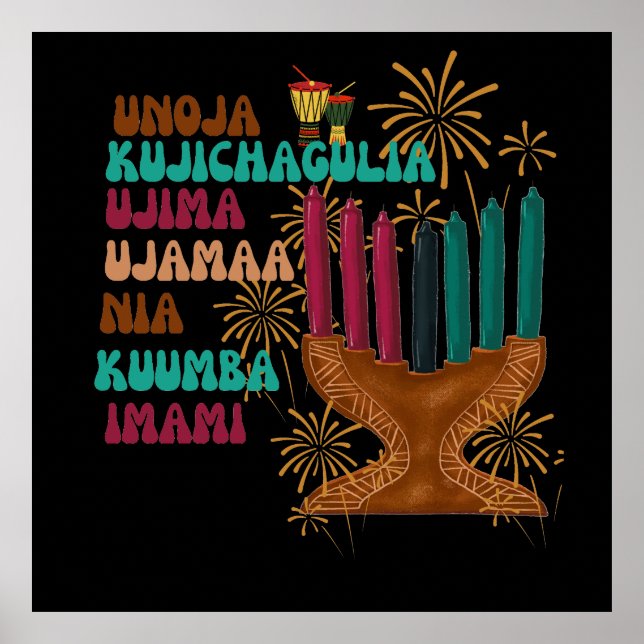 Poster Retrô sete princípios de Kwanzaa (Frente)