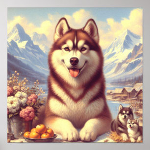 Poster Retro Siberian Husky Pintura
