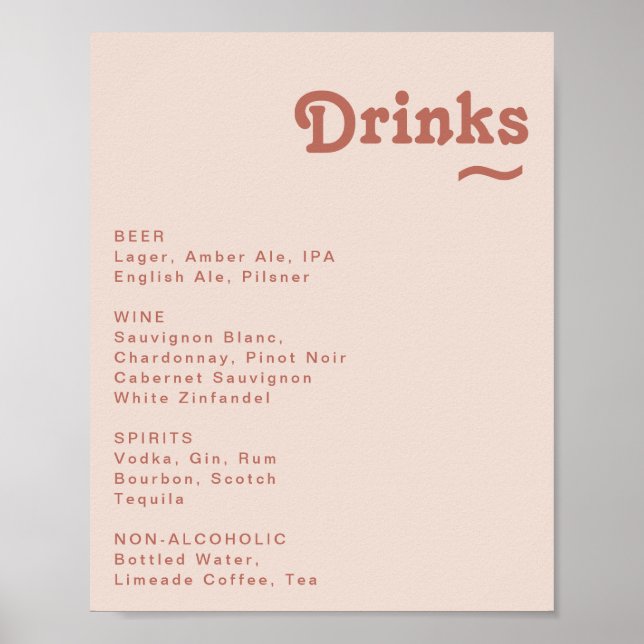 Poster Retro Simples | Sinal de menu Bebidas Nuptivas Ros (Frente)