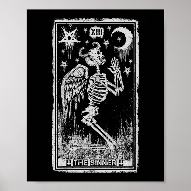Poster Retro Skeleton Kneeling A Placa De Tarot Do Sinner (Frente)