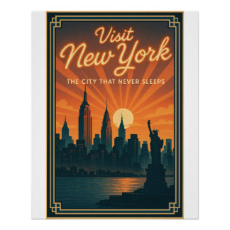 Pôster Retro Skyline de Nova York