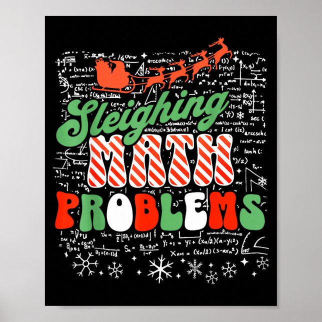 Poster Retro Sleighing Math Problems Santa Math Teacher C (Frente)