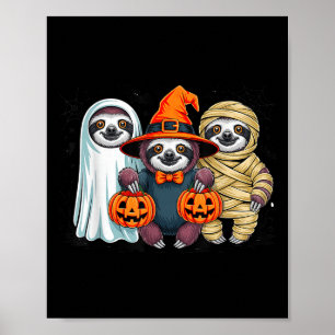 Poster Retro Sloth Witch Y Halloween Pumpkin Men Ki