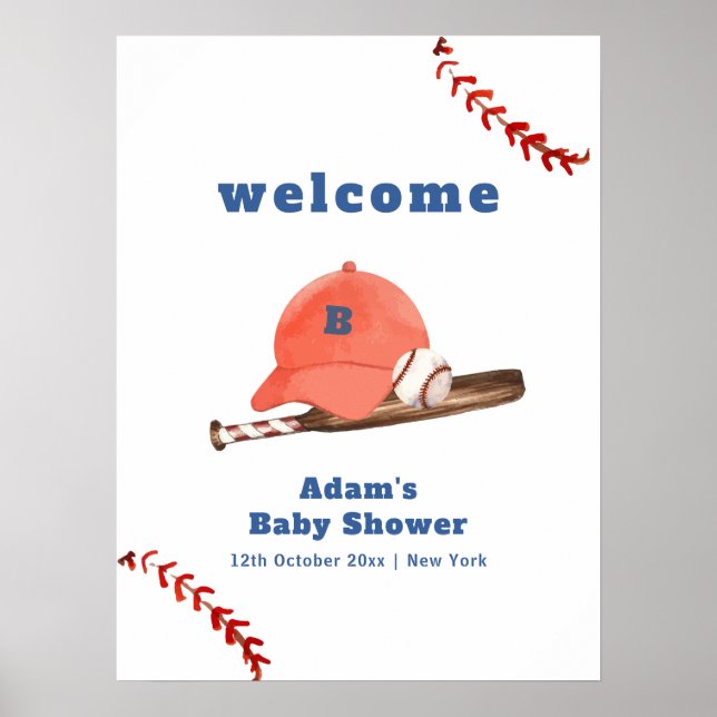 Poster Retro Slugger Baseball Boy Baby Shower Welcome (Frente)