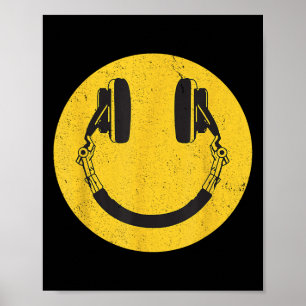 Poster Retro Smile Music Face Fones de ouvido dos anos 90