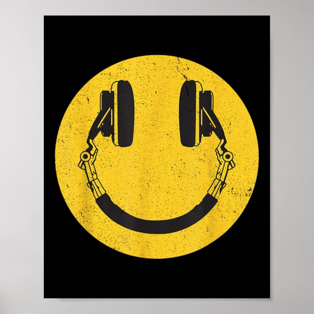 Poster Retro Smile Music Face Fones de ouvido dos anos 90 (Frente)