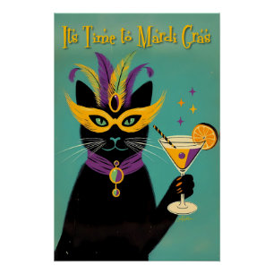 Pôster Retro Sofisticados É Hora do Martini de Mardi Gras