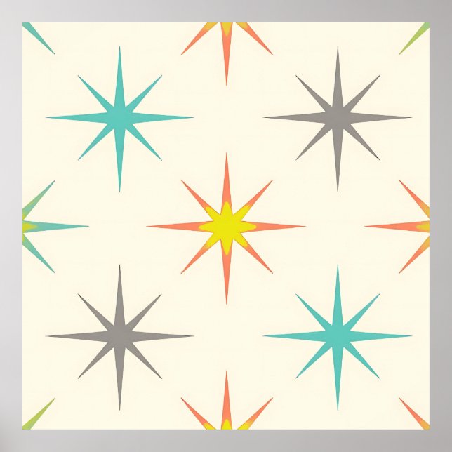 Poster Retro Starburst Mid-Century Pattern (Frente)