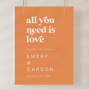 Poster Retro Summer Orange Weding Sign Modelo