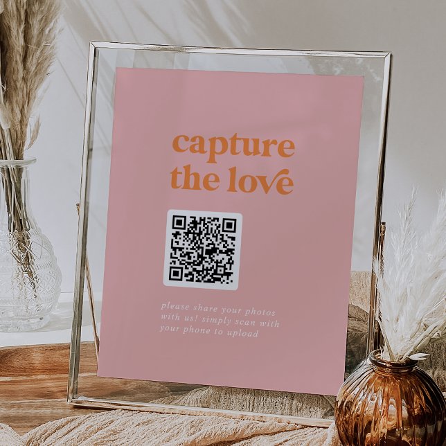 Poster Retro Summer Pink Orange DIY Captura o Sinal de Am (Retro Summer Pink Orange DIY Capture the Love Sign)