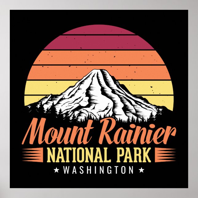Poster Retro Sunset Mount Rainier Washington Illustration (Frente)