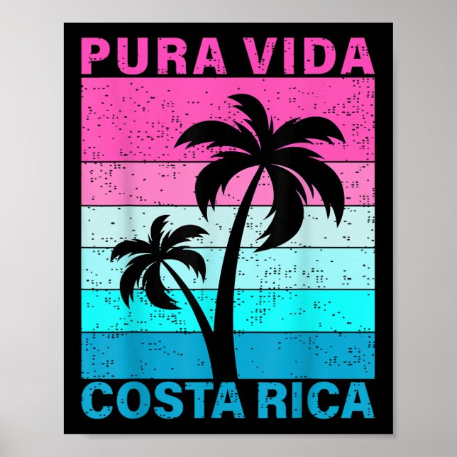 Poster Retro Sunset Palm Tree Costa Rica Vacation Pura Vi (Frente)