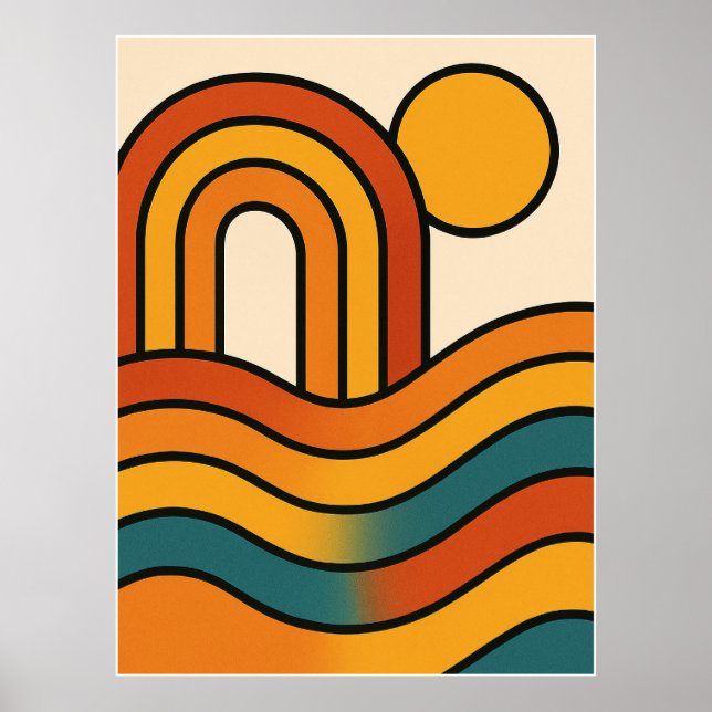 Poster Retro Sunset Waves – Minimalist 70s-Inspired (Frente)