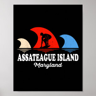 Poster Retro Surfboarding Ateague Ilha Maryland