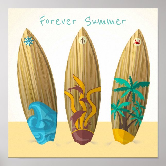 Poster Retro Surfboards Forever Summer Sand de Surf Sun (Frente)