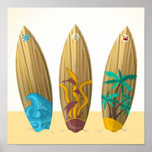 Pôster Retro Surfboards Sun Surf