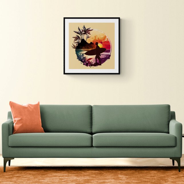 Poster Retro Surfer Sunset Beach (Criador carregado)