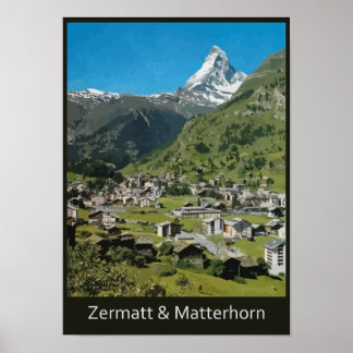 Pôster Retro-Swiss viagem Zermatt e Monte Matterhorn