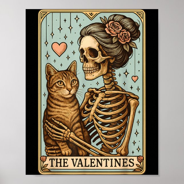 Poster Retro Tabby Cat Valentine's Day Mom Tarot Card  (Frente)
