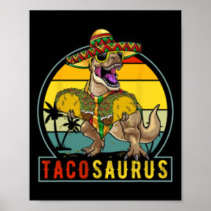 Poster Retro Tacosaurus Taco Dinossauro T Rex Funny Cinco