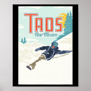 Poster Retro Taos Ski Valley Novo México Esquiando Snowbo