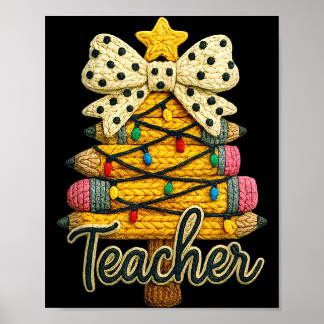 Poster Retro Teacher Christmas, Funny Coquette Bow Gift S (Frente)