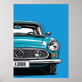 Poster Retro Teal Classic Car Front Pop Art Illustration