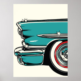 Poster Retro Teal Sports Car Front Pop Art Illustration