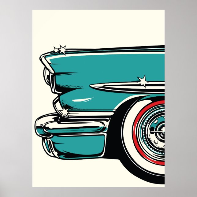Poster Retro Teal Sports Car Front Pop Art Illustration (Frente)