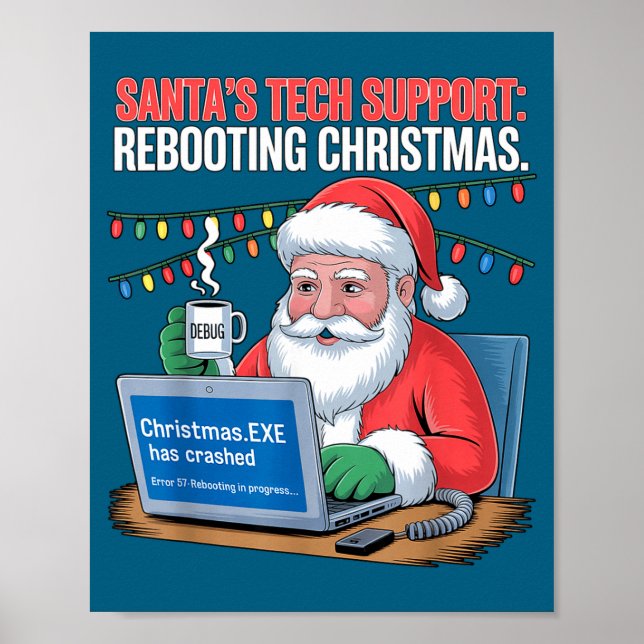 Poster Retro Tech Support s Santa Rebooting (Frente)