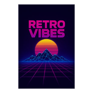 Pôster Retro Tech Vibes Neon Synthwave Design Poster