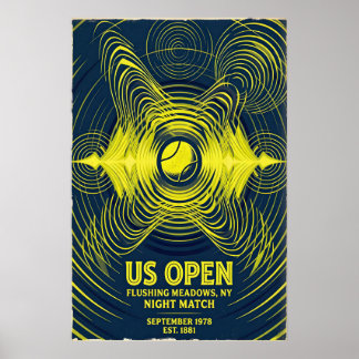 Poster Retro Tennis Poster, US Open Night Match (Flushing