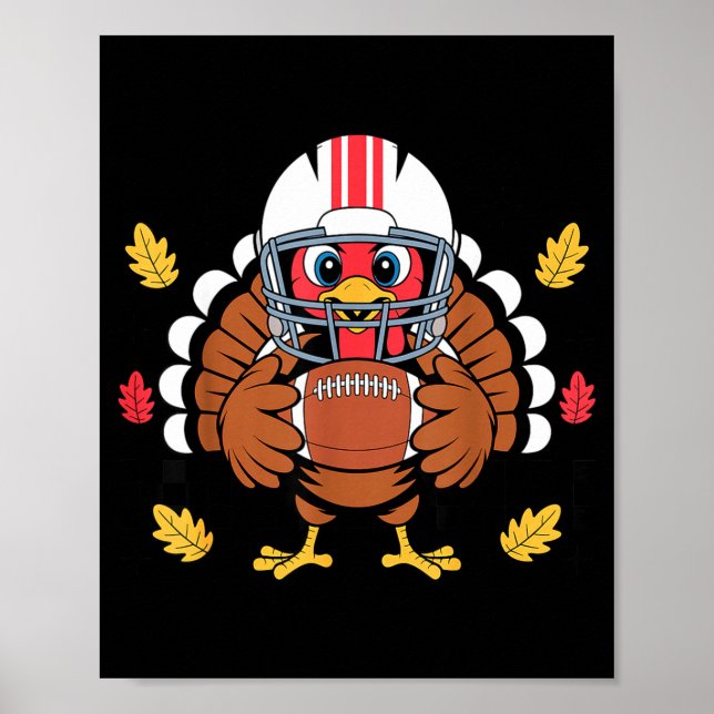 Poster Retro Thanksgiving Turkey Football Toddler Boys Ki (Frente)